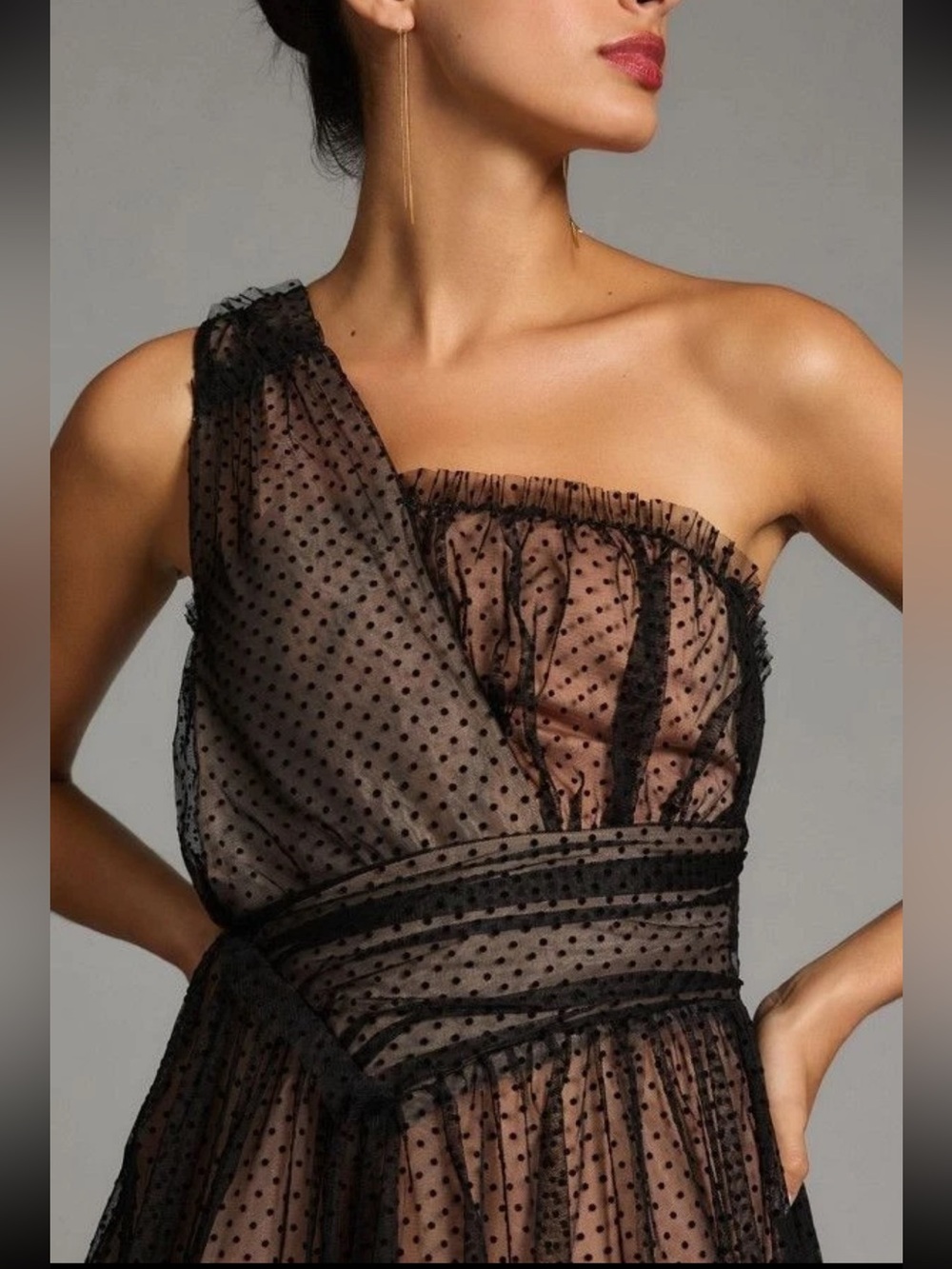 Anthropologie Tulle Dot  Dress Sz 16W Black Tie Formal Wedding Guest FLAW READ